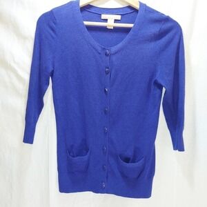 BANANA Republic Blue Cardigan Sweater, Button Front, 3/4 Sleeves, XS